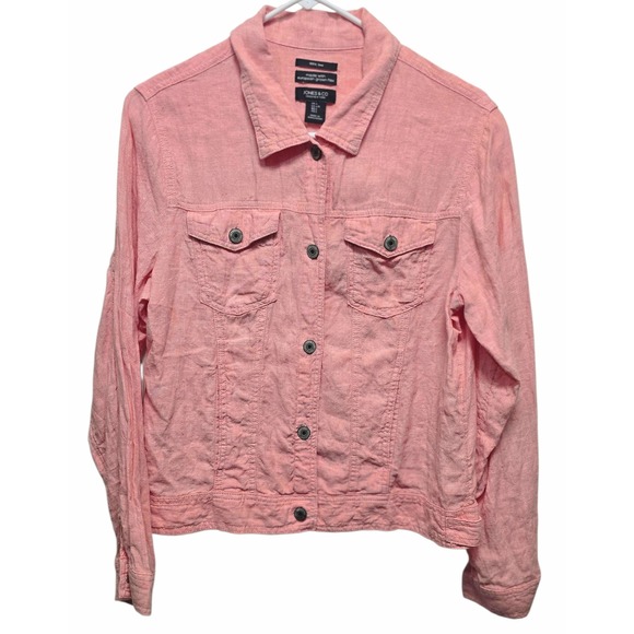 Jones & Co 100% Linen Jacket Womens L Pink Button Front Long Sleeve - Picture 1 of 8